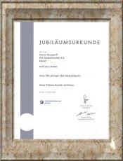 Ehrenurkunde der HWK - 100 Jahre Hanns Burgtorff